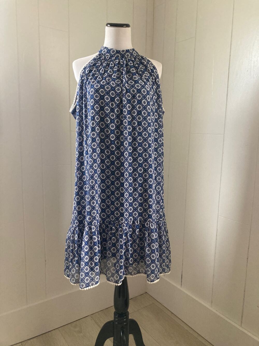 Leslie Fay Blue Chiffon Pullover Dress, Size 14